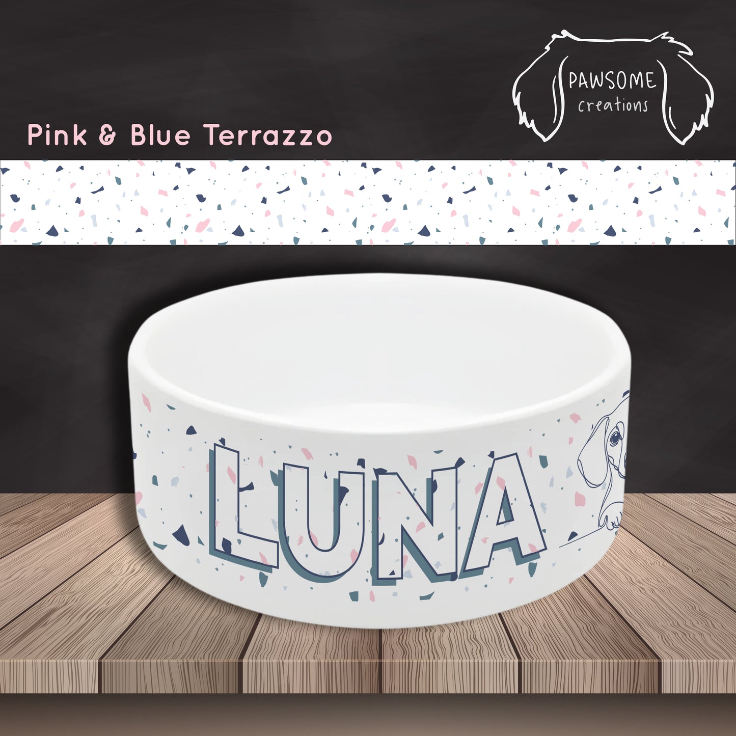 Terrazzo Personalised Ceramic Dog Bowl