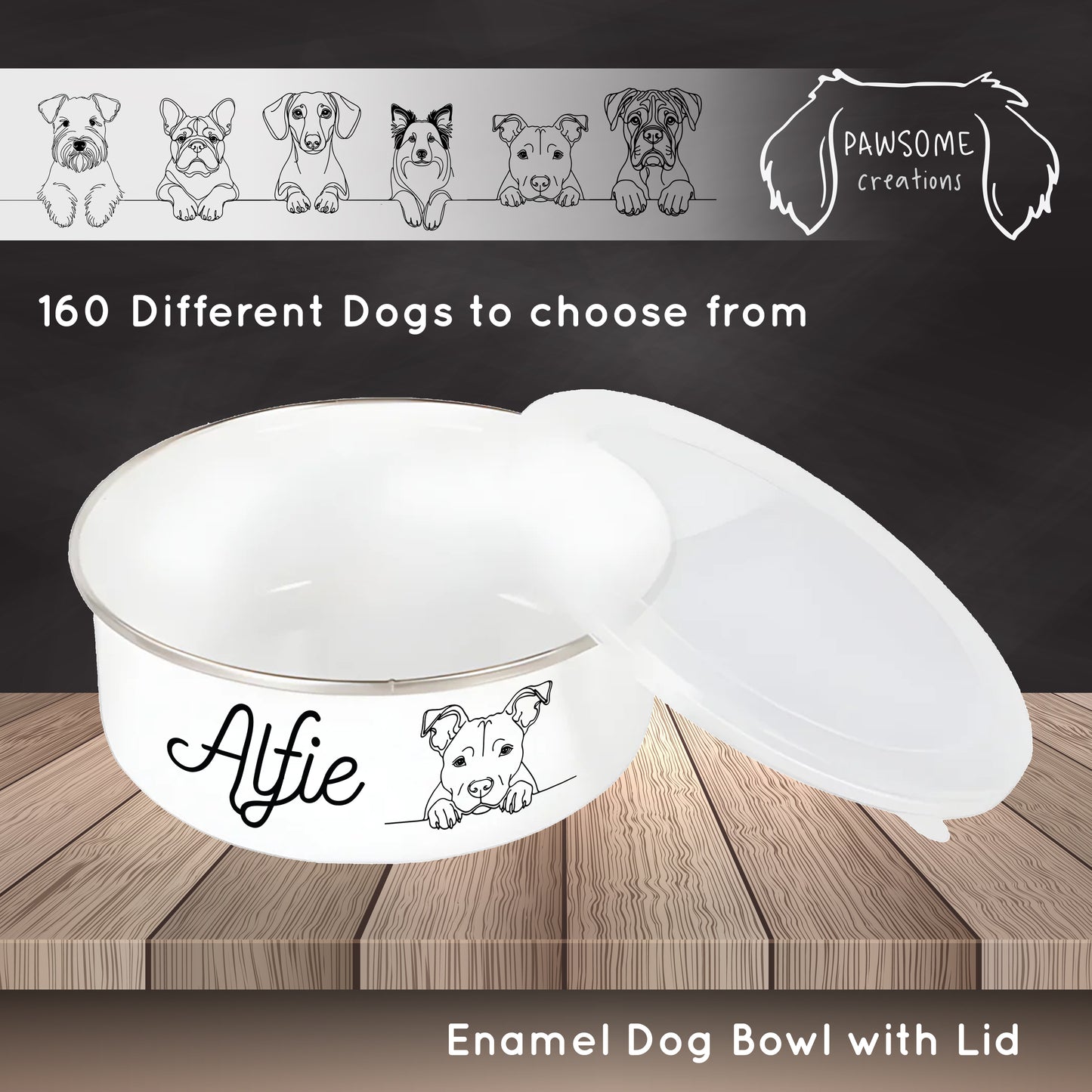 Line Drawn Dog Personalised Enamel Dog Bowl