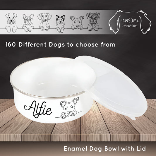 Line Drawn Dog Personalised Enamel Dog Bowl