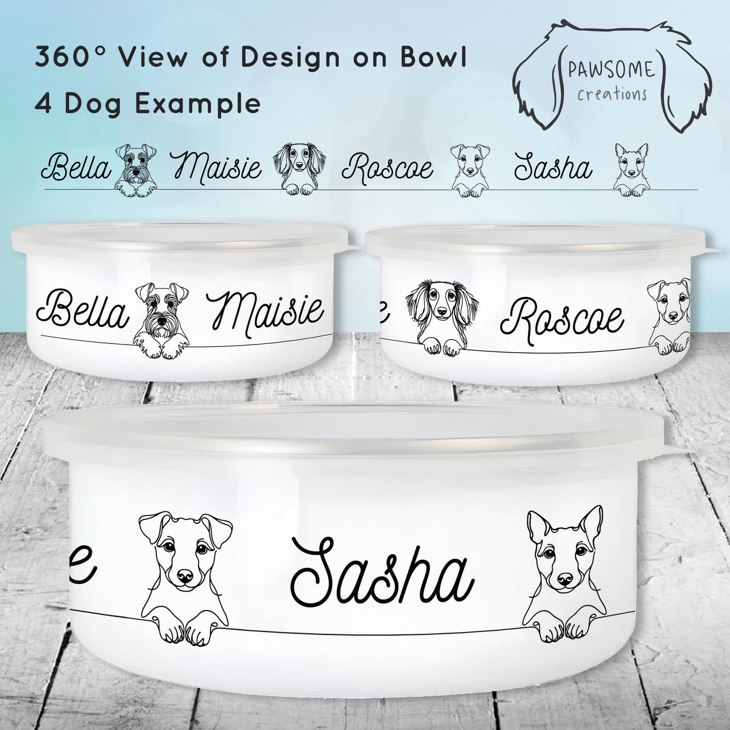 Line Drawn Dog Personalised Enamel Dog Bowl