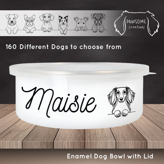 Line Drawn Dog Personalised Enamel Dog Bowl