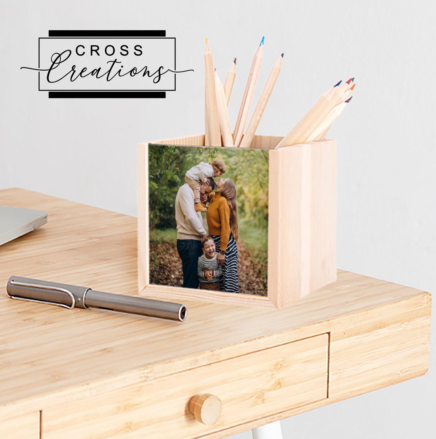 Photo Pen Pot/Holder | Wooden | Personalised Print | Pen Tidy