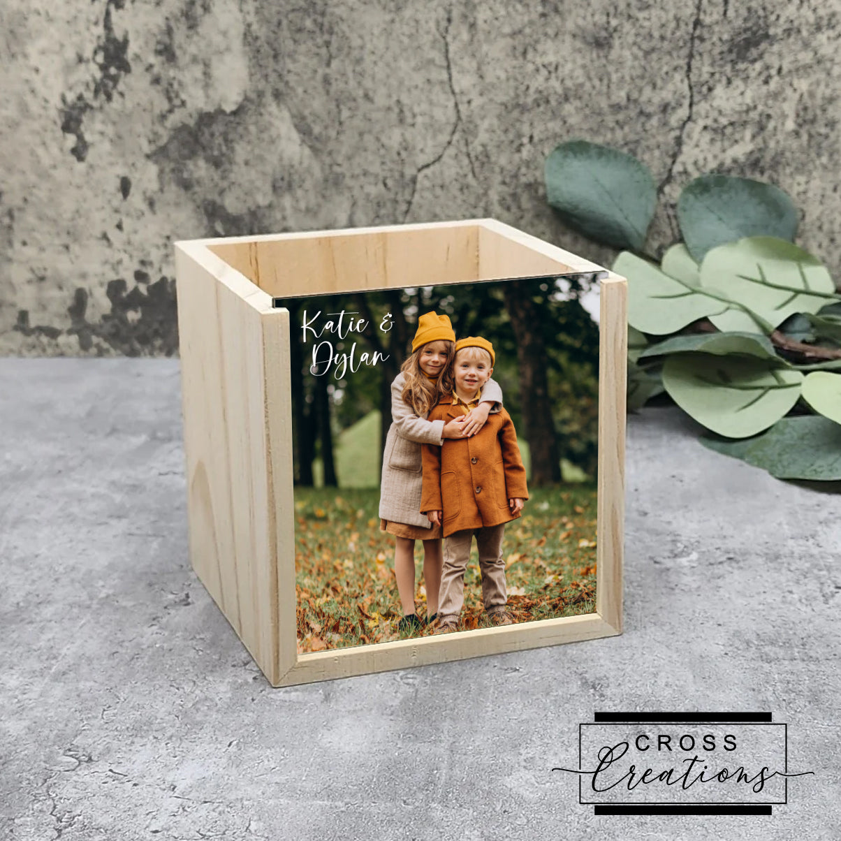 Photo Pen Pot/Holder | Wooden | Personalised Print | Pen Tidy