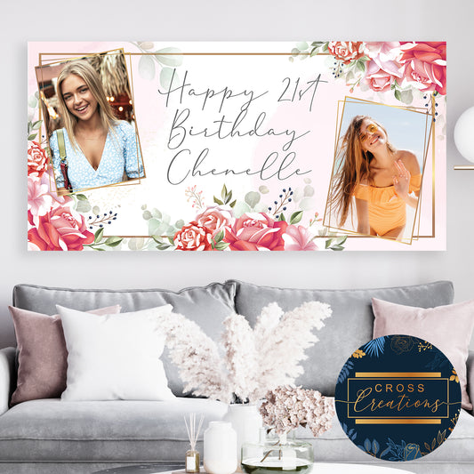 Pink Floral Birthday Banner