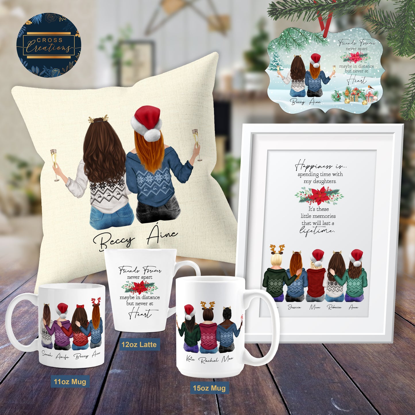 Christmas Best Friend, Sister, Daughter, Mother Back Portrait Mug, Pillow, Framed Print, Decoration