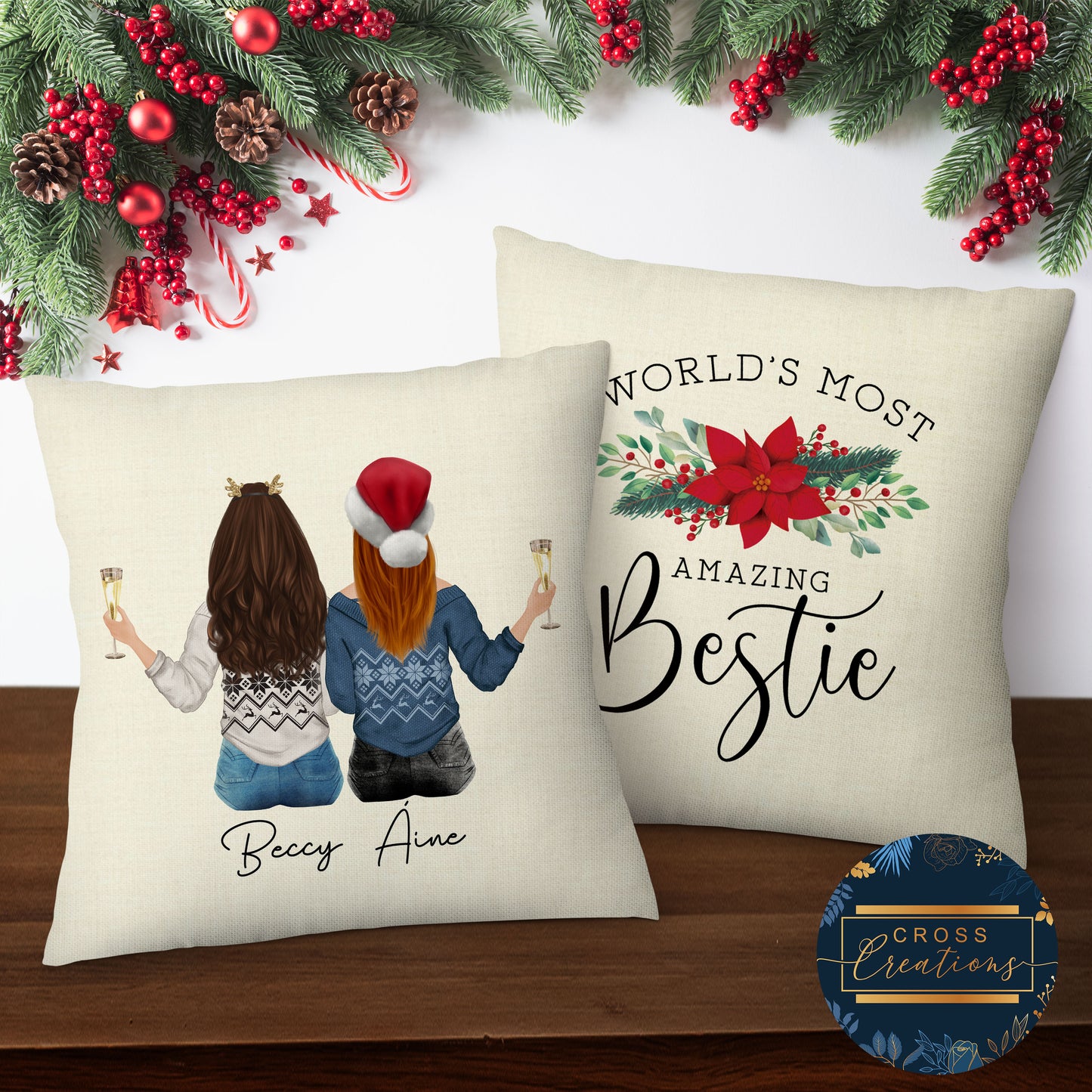 Christmas Best Friend, Sister, Daughter, Mother Back Portrait Mug, Pillow, Framed Print, Decoration