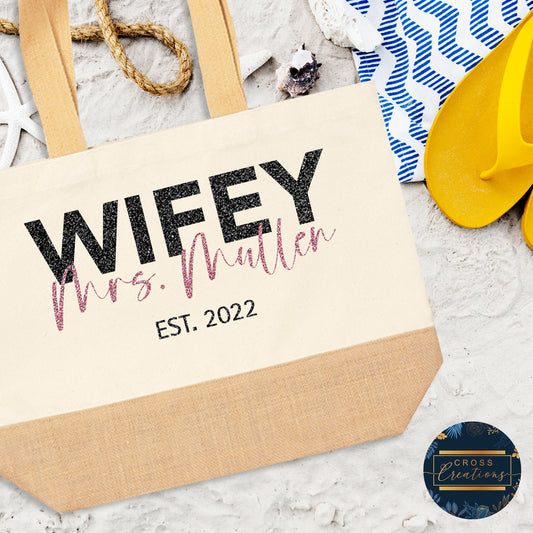 Personalised Wifey Jute Tote Bag