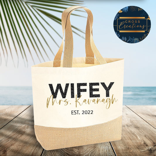 Personalised Wifey Jute Tote Bag