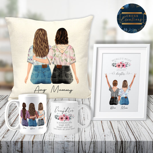 Daughter Back Portrait Mug, Pillow, Framed Print