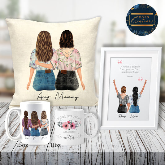 Mother Back Portrait Mug, Pillow, Framed Print