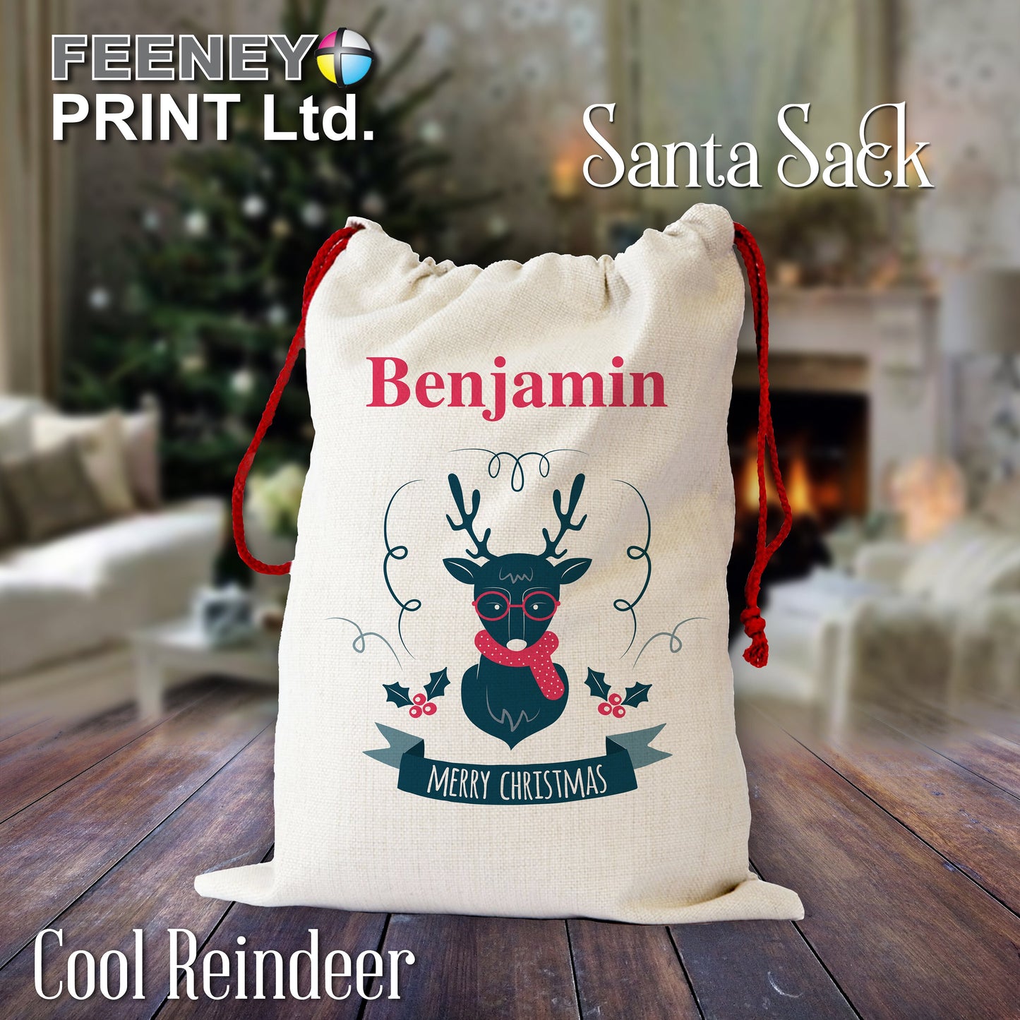 Santa Sack with Christmas Tree and Reindeer