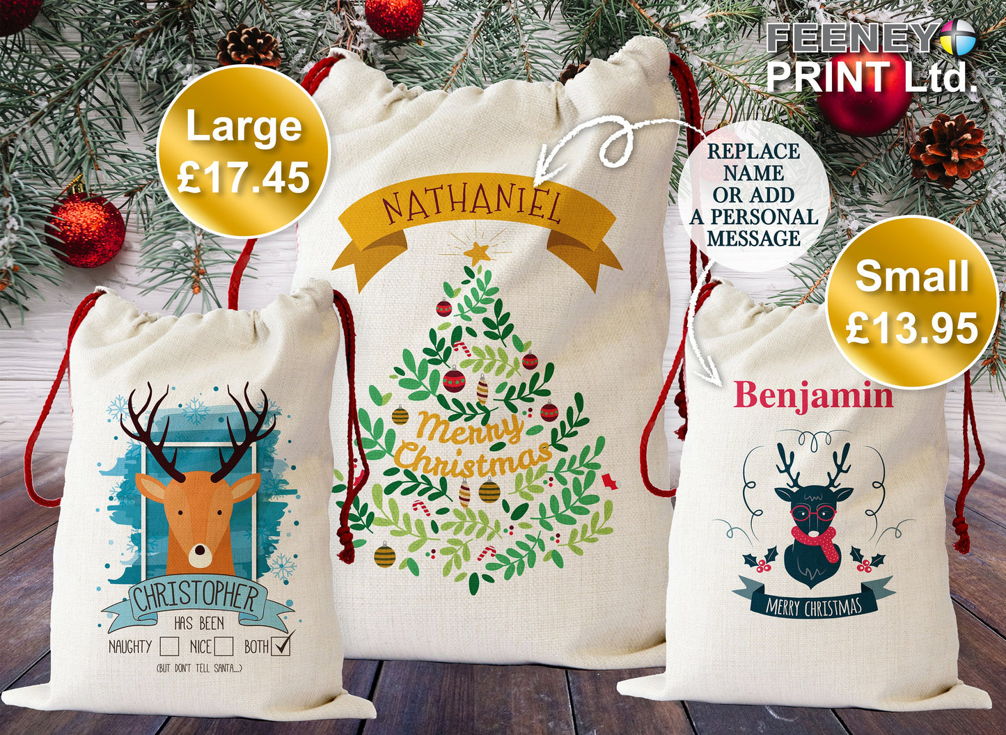 Santa Sack with Christmas Tree and Reindeer