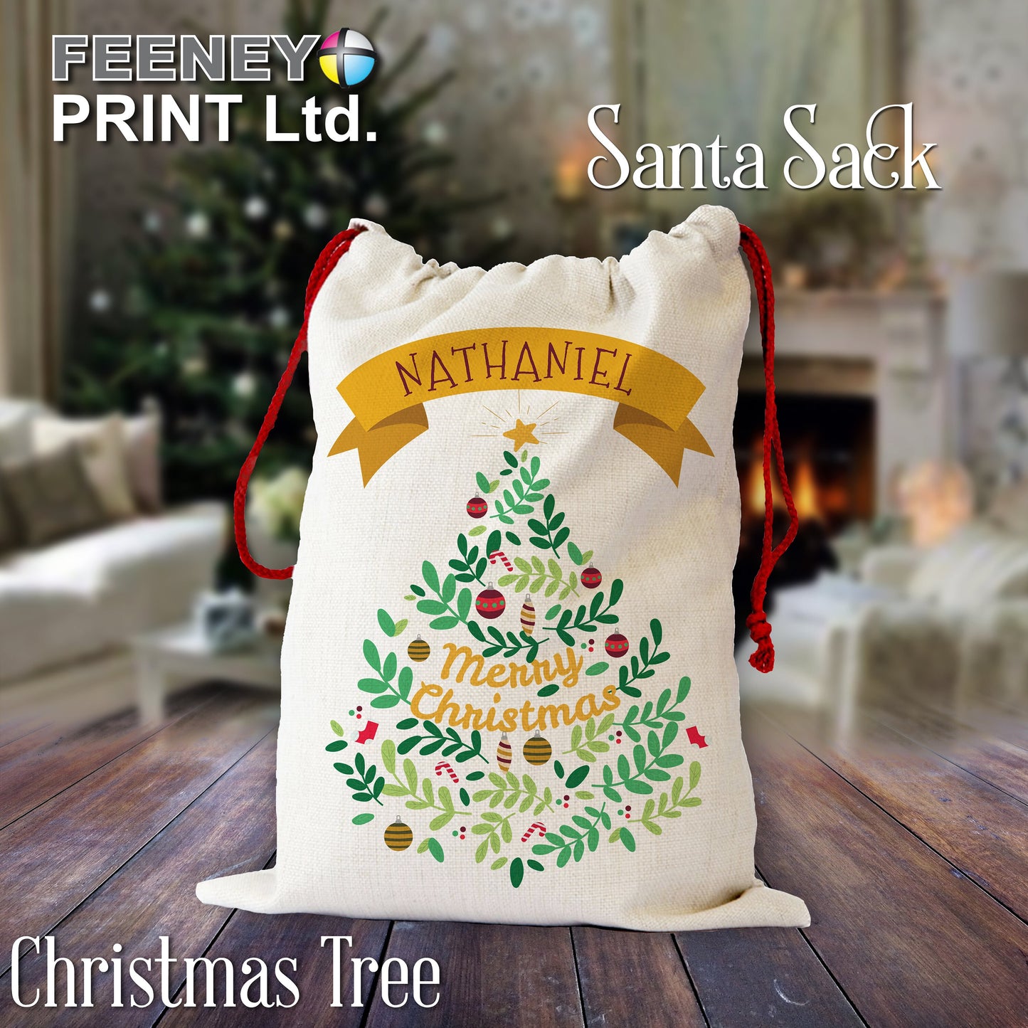 Santa Sack with Christmas Tree and Reindeer