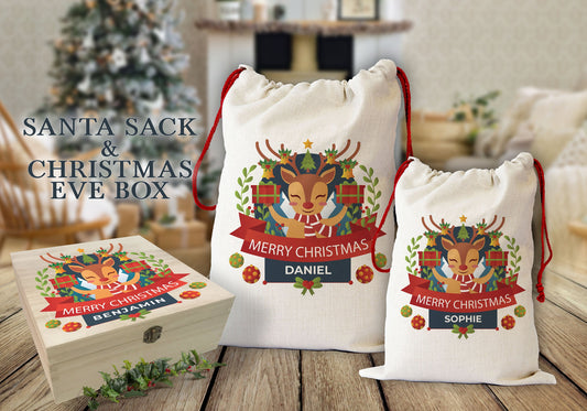 Personalised Reindeer Santa Sack