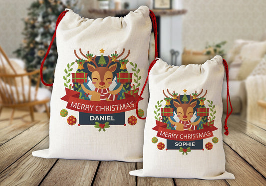 Personalised Reindeer Santa Sack