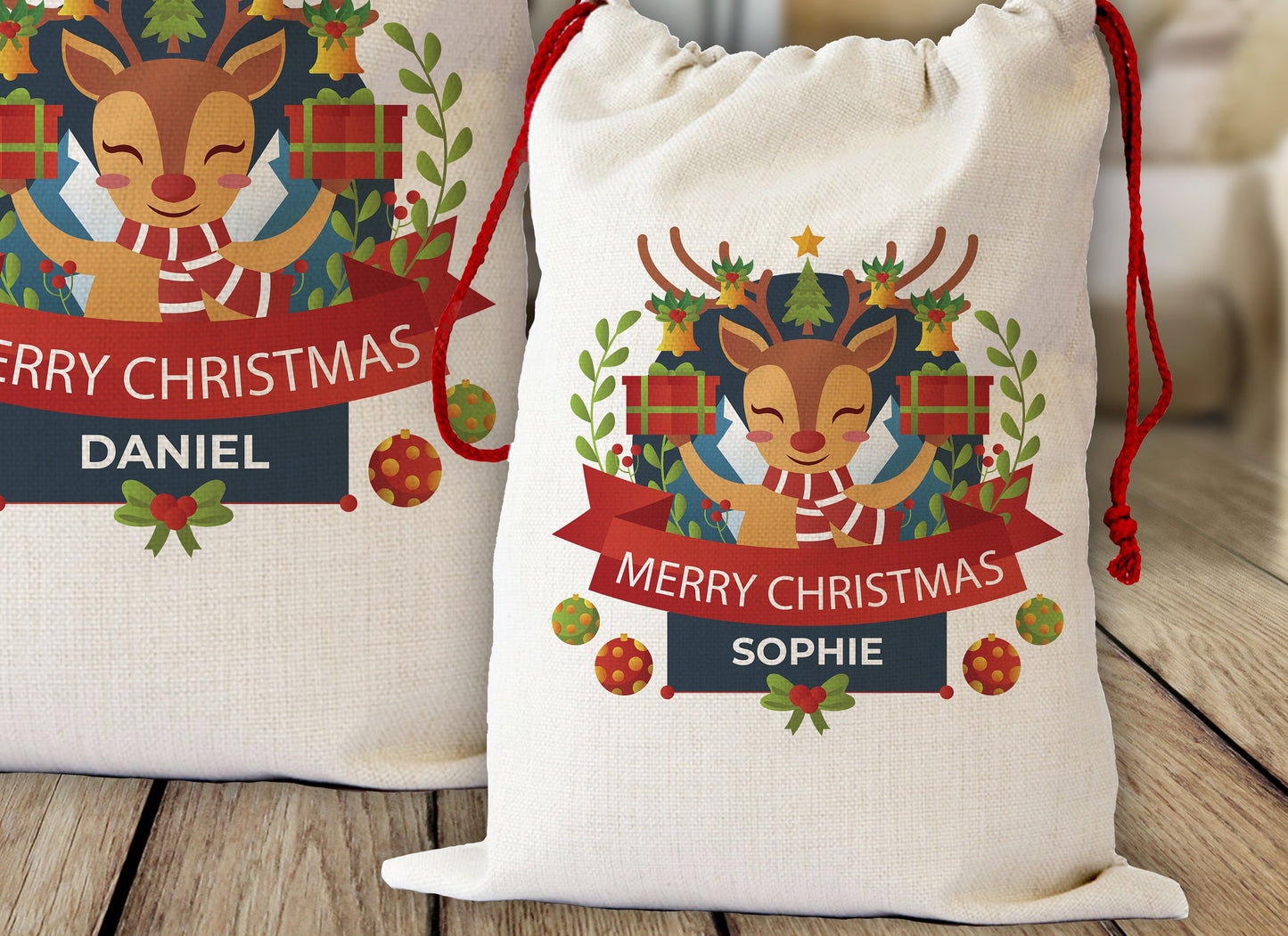 Personalised Reindeer Santa Sack