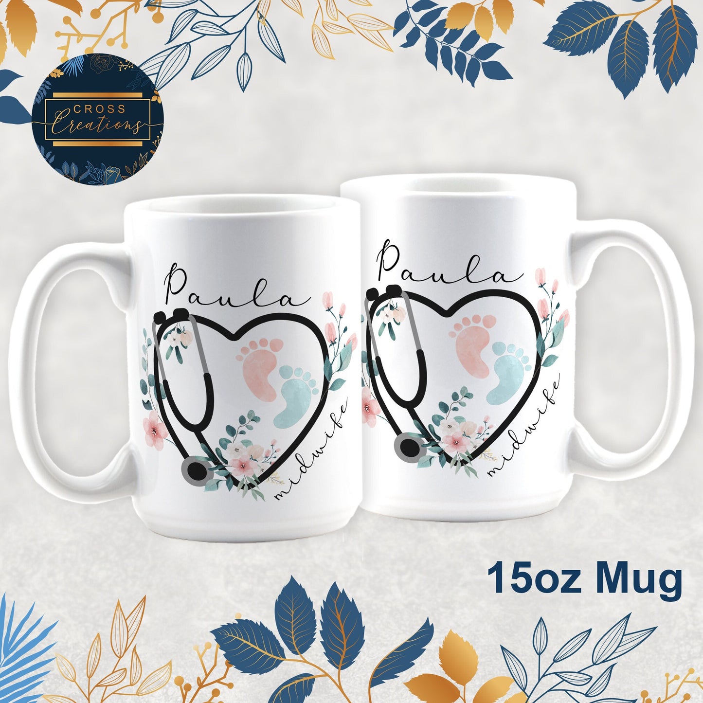 Nurse, Midwife, Doctor Stethoscope Heart Personalised Mug