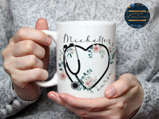 Nurse, Midwife, Doctor Stethoscope Heart Personalised Mug