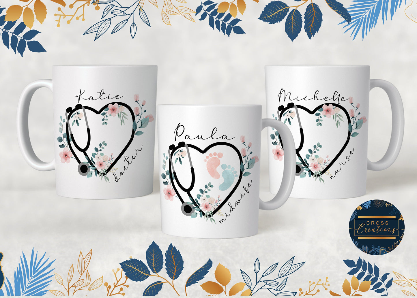 Nurse, Midwife, Doctor Stethoscope Heart Personalised Mug