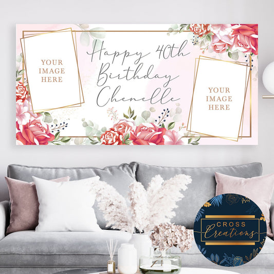 Pink Floral Birthday Banner